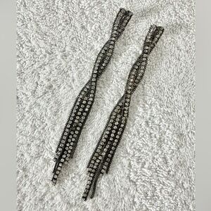 Vintage Black Twisted Rhinestone Fringe Dangly Earrings